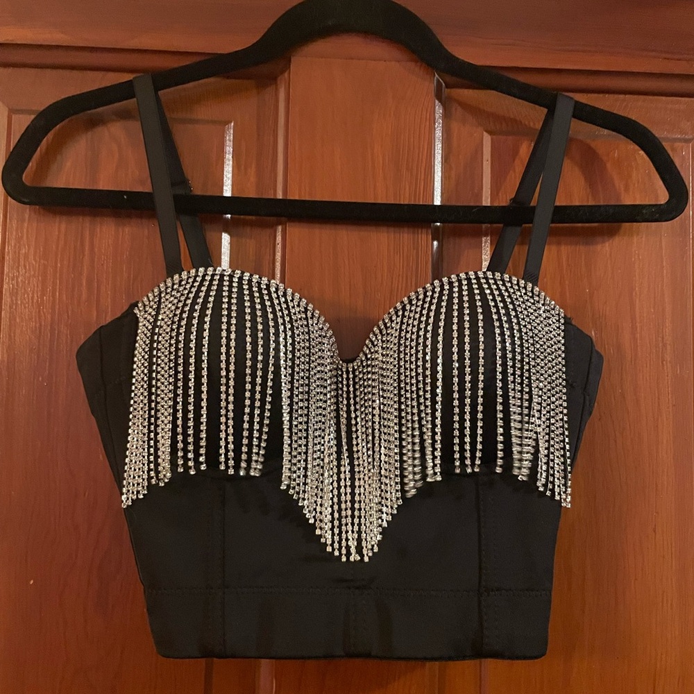Elegant Black Beaded Women's Top